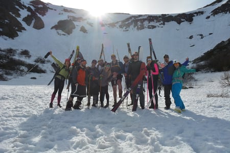 group of skiers at Tuckerman Ravine